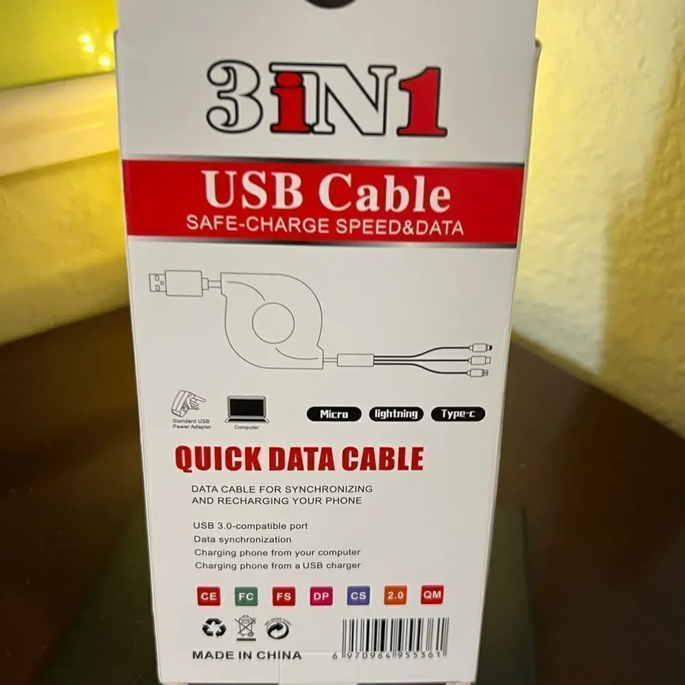 3 in 1 TPE Charging Cable - Black #YC